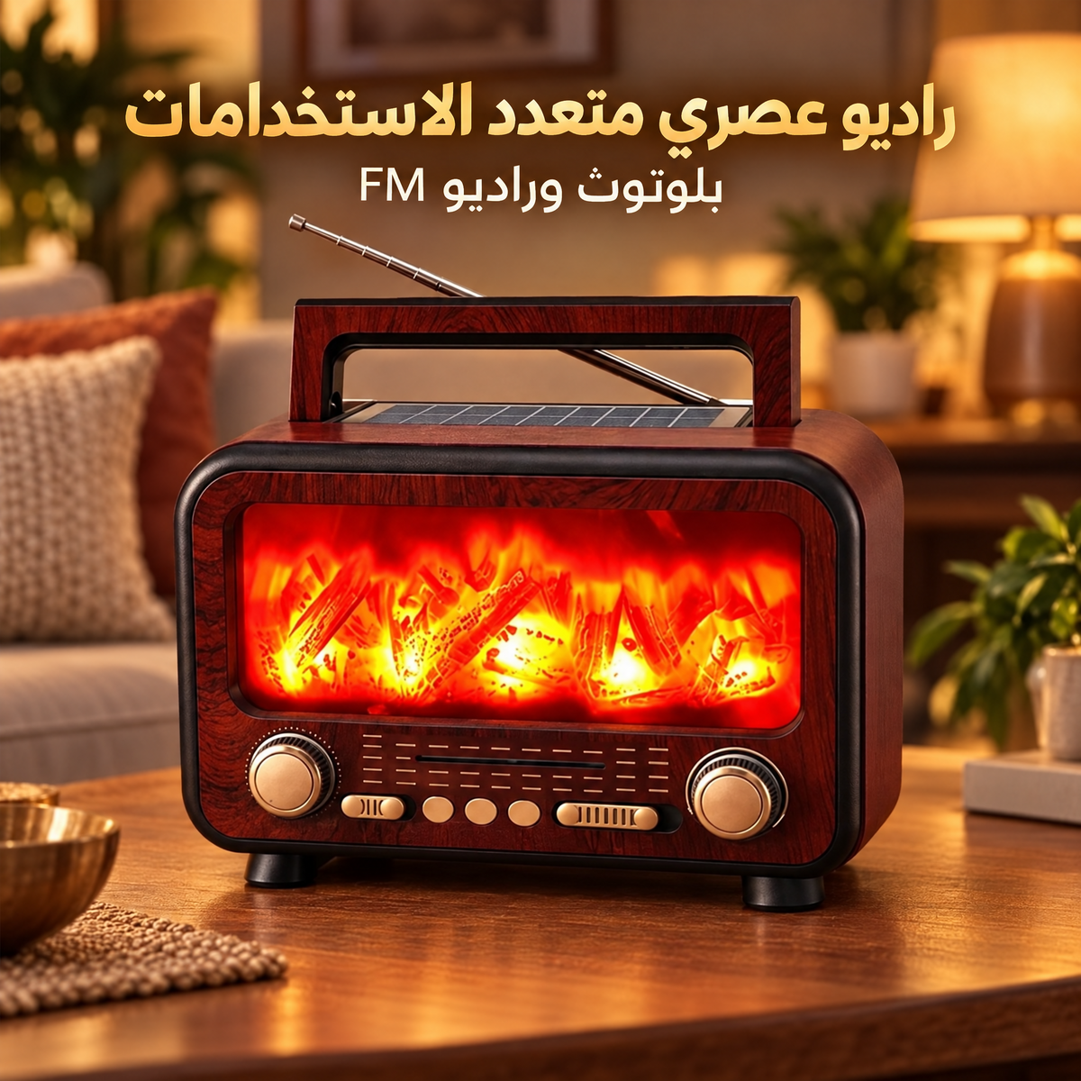 Radio rétro avec effet cheminée