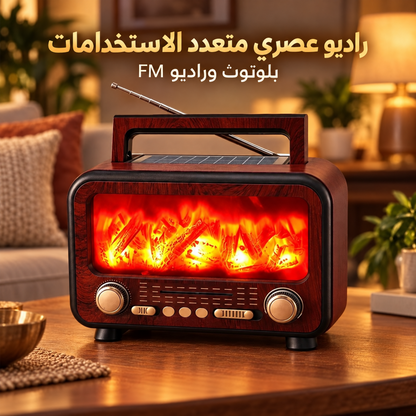 Radio rétro avec effet cheminée