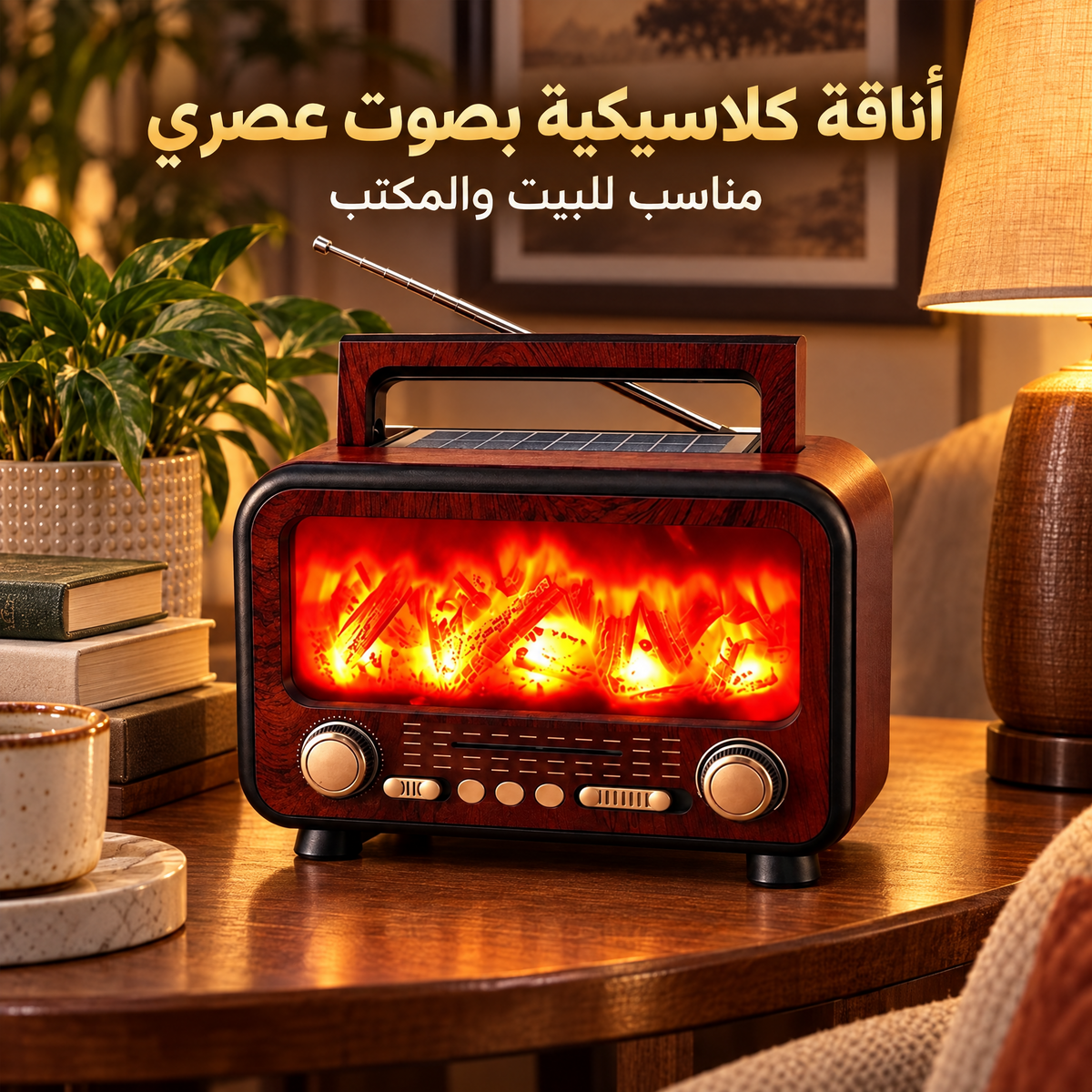 Radio rétro avec effet cheminée