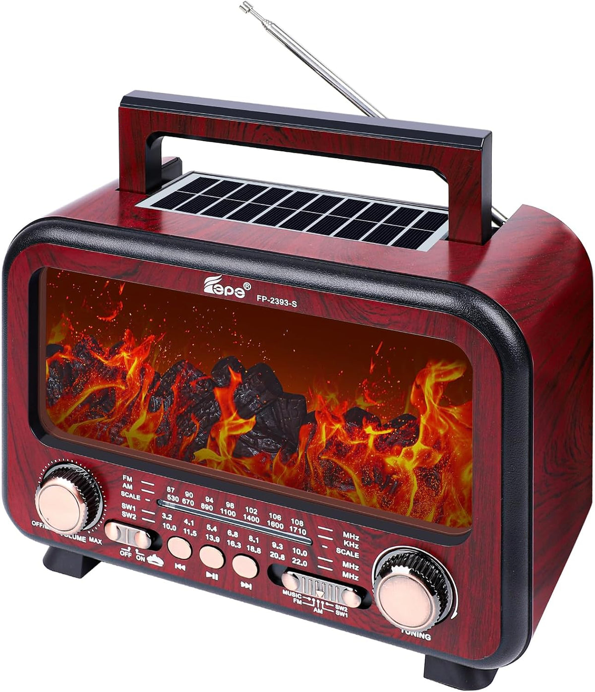 Radio rétro avec effet cheminée